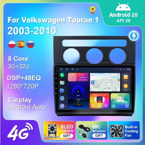 Car Multimedia Video Player For Volkswagen Touran 1 2003-2010 Navigation GPS Stereo Audio Carplay Reverse Camera WIFI 4G 2 Din