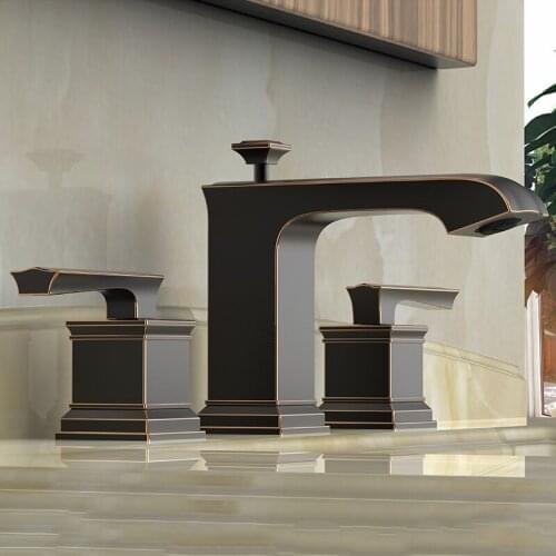 Oil Rubbed Bronze Deck Mount Double Handles Solid brass copper Widespread Bathroom Sink Faucet European classic Basin mixer tap