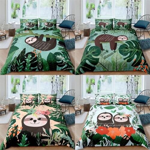 Home Textile Luxury 3D Sloth Print 2/3Pcs Comfortable Duvet Cover PillowCase Bedding Sets Queen and King EU/US/AU Size