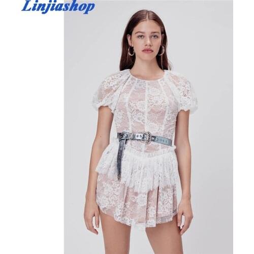 Elegant lace up mini dress women lining hollow out ruffles puff sleeve square collar sprint summer beach boho dress ladies