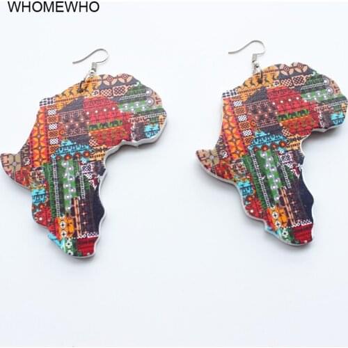Tribal Unfinished Double Sided Painting Wood Africa Map Drop Earring Handmade Wooden Black Queen African Hiphop Jewelry