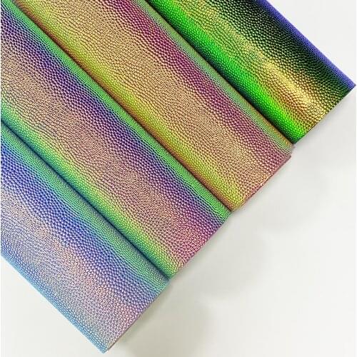 Textured Embossed Dichroic Holographic Metallic PU Faux Fabric Leatherette for Bag/Handbag/DIY Accessories