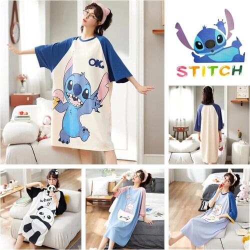 Disney Stitch cotton woman nightdress skin-friendly soft Lingerie Sleepwear teenager girlfriend student pajamas loose Home Dress