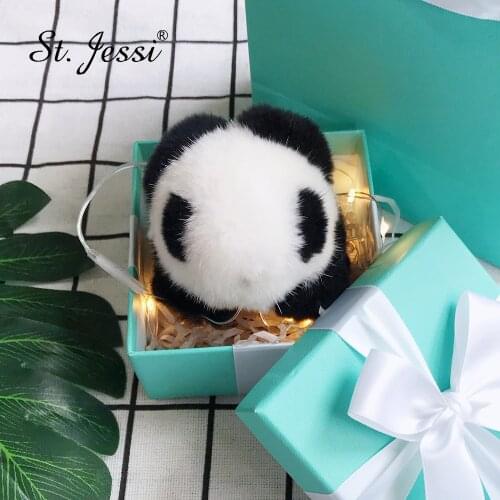 Classic Key chains Luxury Mink Fur Chinese Animal Panda Keyrings For Women Car Ornaments Accessories Girls Schoolbag Keychains