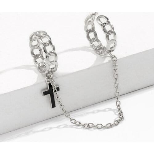 New Punk Style Chain Link Cross Shape Multiple Finger Open Rings for Women Party Fashion Jewelry Gift Wholesale Gothic Rings