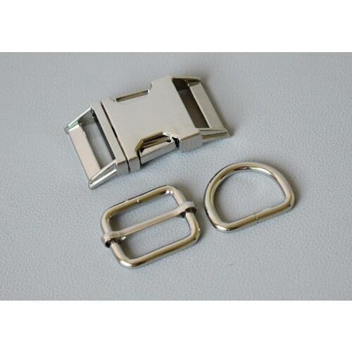 100 Suit（Metal Buckle+Adjust Buckle+D Ring Set) Retailing Plated Metal For 25mm Diy Pet Collar Leash Set Parts Accessories-Slive