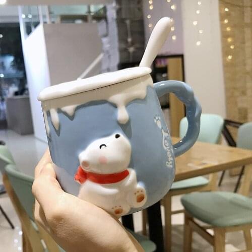 Creative Cartoon Super Cute Personality with Spoon for Men and Women To Drink Milk for Breakfast Ceramic Mug Coffee Cup