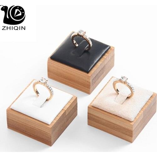 Creative Bamboo Ring Display Stand Black/White/Beige/Dark Gray Jewelry Display Holder PU/Velvet Showcase Organizer 4*4*2.5cm