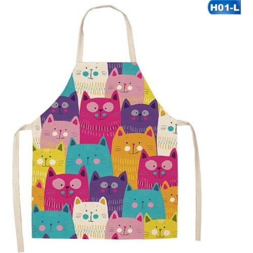 Parent-child Kitchen Apron Funny Cartoon Cat Printed Sleeveless Cotton Linen Aprons for Men Women Home Cleaning Tools