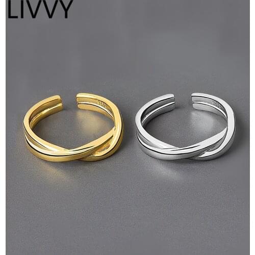 LIVVY Silver Color European RoundResizable Intersecting Ring Retro Fashion Tide Flow Open Rings 2021 Trend