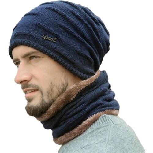 Hat mens new autumn and winter plus velvet thick warm knitted hat winter European and American woolen hat outdoor hat