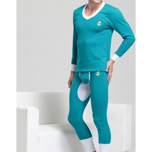 Hot Mens Thermal Underwear Man Long Johns Bamboo Fiber Sleepwear Low Rise Sexy Pajama V-neck Sets High Quality Pijama Masculino