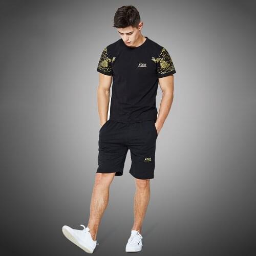 2021 Summer Tracksuit Mens Causal Two Pieces Suit Short Sleeve T-shirt + Shorts Fashion Male Wear Set Man Tshirts Homm Brand Top