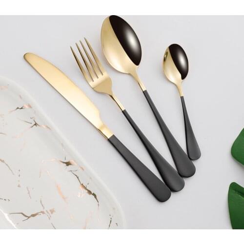 Black Gold Cutlery Set Dinner Forks Stainless Steel Spoon Knives Soup Spoon Dishwasher Safe Tableware Set 4 Pieces Cutlery Set
