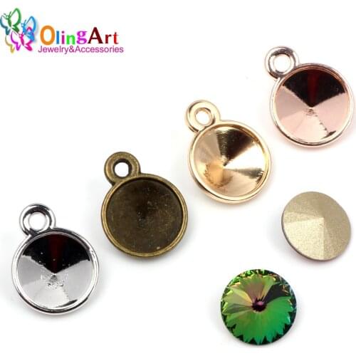 OlingArt 5pcs 14mm silver plated /bronze/Gold/ Rose gold Pendant Round Jewelry interface size 12mm Charms DIY jewelry Making