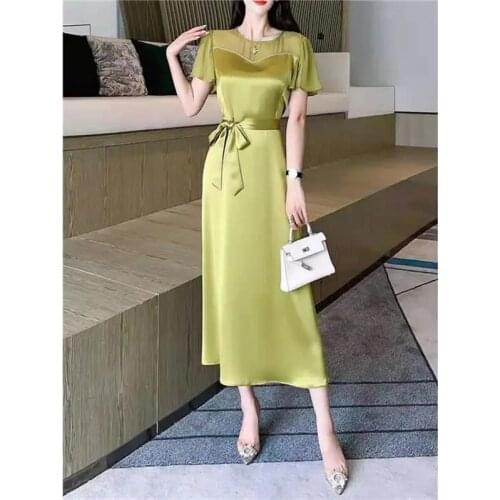 Dress High Quality Tri-Acetate Satin Noble Lady Dress For Age Reduction Temperament Summer Dresses Mujer Slimming Small Dress