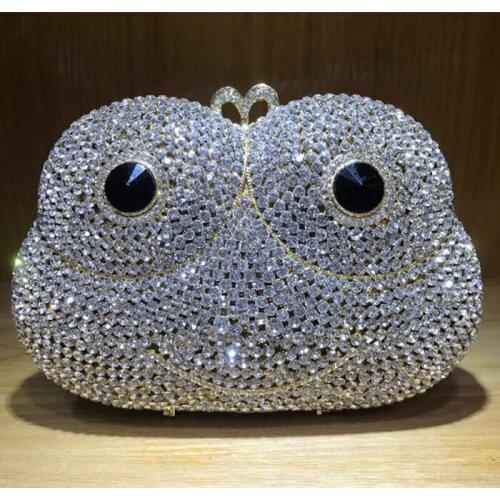 Gold Plated Silver Crystal Women frog Evening Bag plaid Rhinestone Handbag Purse Wedding Party Clutch mini night purse red
