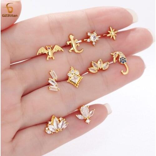New 1 Piece Surgical steel Cz Flower Long Bar Ear Cartilage Helix Piercing Tragus Stud Conch Earring Piercing Jewellry