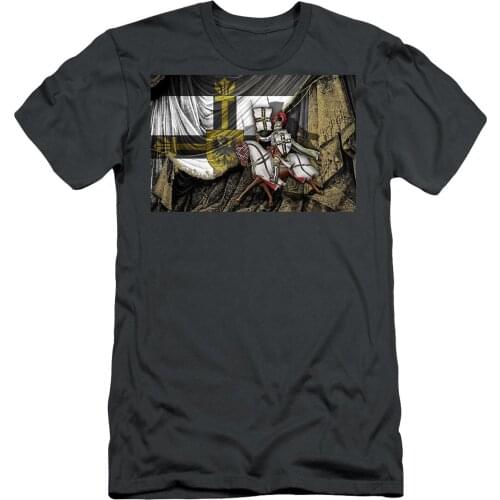 Teutonic Knight Rider Horseback In Front of Teutonic Flag T-Shirt. Summer Cotton Short Sleeve O-Neck Mens T Shirt New S-3XL