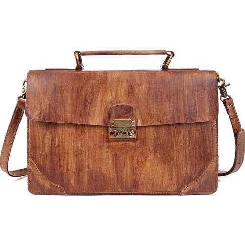 Vintage leather handbag, single shoulder bag aslant messenger bag leisure manual brush color female bag