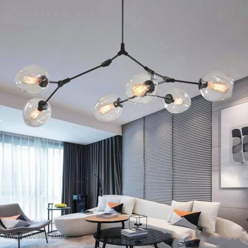 Magic LED Modern Pendant Light Glass Hanging Lights Stylish Sphere Ball Industrial LOFT Iron Droplight Black Gold Lamp fixture
