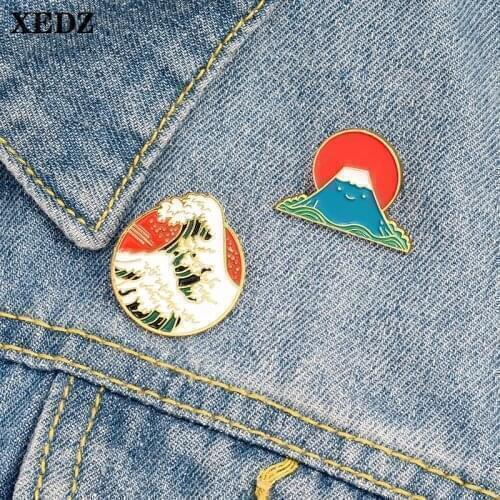 XEDZ Japanese cute sun enamel pin sea wave badge starry little ocean metal brooch custom design bag clothes lapel pin to friends
