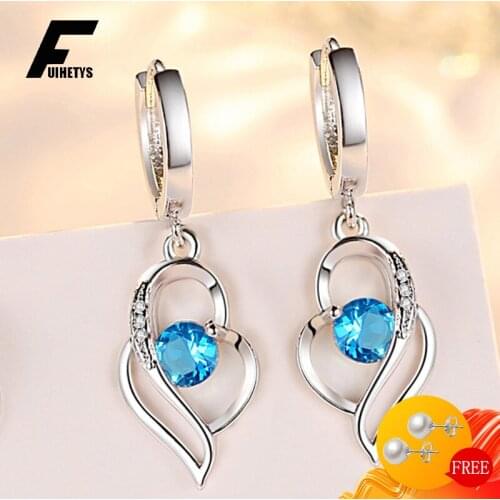 BaliJelry Earrings 925 Silver Jewelry Heart-shaped Zircon Gemstone Fashion Drop Earring for Women Wedding Engagement Accessories