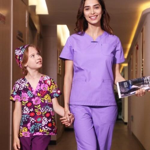 Women Scrub Set Workwear Scrubs Uniform Top and Pant Jewel Neck Purple Solid Color Fashionable Girl Outfit Working Suits 20SS028