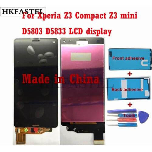 HKFASTEL LCD For Sony Xperia Z3 Compact Z3 mini D5803 D5833 Mobile Phone High quality LCD Display Touch Screen + Free adhesive