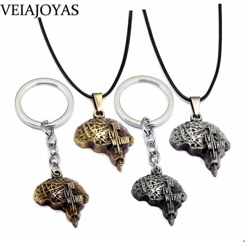 The Evil Within Pendent Necklace Psycho Break Brain Silver Bronze Keychains Rope Chain Necklaces Women Men Charms Game Jewelry