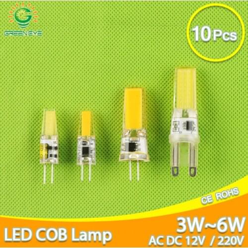 10pcs LED G4 Lamp Bulb AC DC 12V 220V Dimmable cob led G9 3W 6W 10w COB LED Lighting replace Halogen Spotlight Chandelier