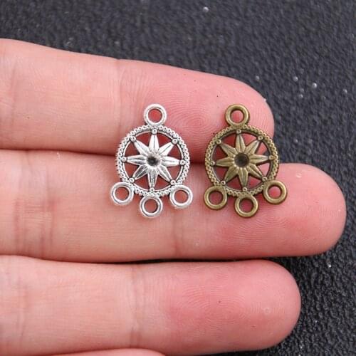 20pcs 14*18mm Two Color Zinc Alloy Necklace Charm Jewelry DIY Hollow Round Flower Connector Pendant Necklace