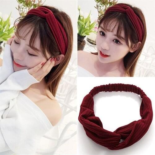 2020 Knit Stripe Knot Cross Headband Solid Color Wash Face Makeup Wide Turban For Women Girls Fashion Hairband Hair Accessories