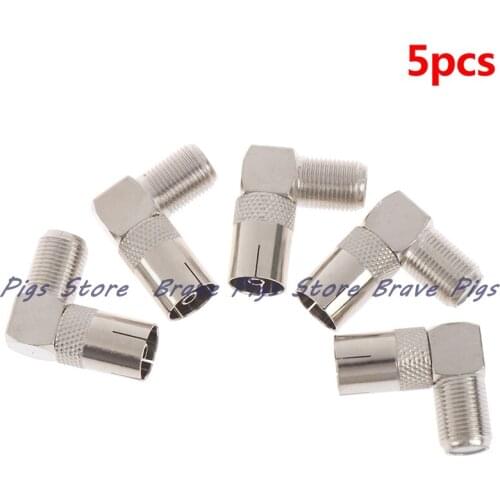 5Pcs RF Coaxial 90 Right Angled TV Aerial Connector F Female To TV Female Plug High Quality
