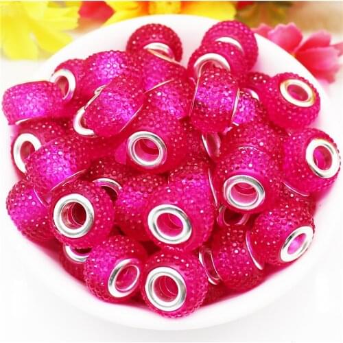 10Pcs Lovely Cute Red Color Round Berry Resin Muranos Rhinestone European Beads Fit Women Snake Chain Charms Bracelet Earrings