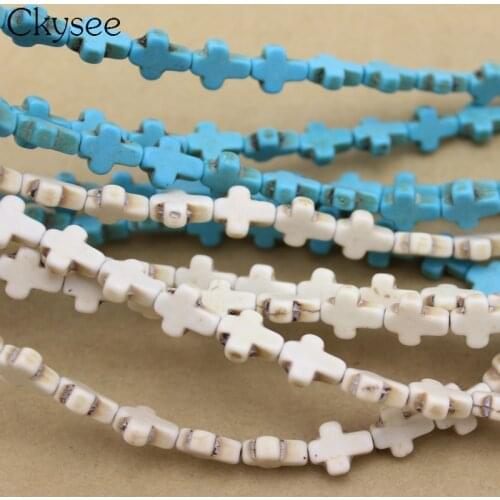 Ckysee Wholesale 38pcs/Strand Natural Stone White Turquoises Cross Shape Loose Beads 8*10mm Pick Size For Jewelry