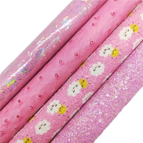 Black Glitter leather, Dots Printed synthetic leather, Lace Printed Faux Leather Sheets For Bow A4 21x29CM Twinkling Ming KM203