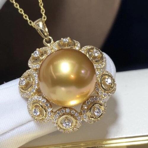 D310 Fine Jewelry 18K Gold 13-12mm Natural Ocean Sea Golden Pearl Pendant Necklaces for Women FIne Pearls Pendants