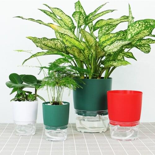 Watering Planters Handmade Double Layer Water Absorption Plant Flower Pot with Water Container Round Flowerpot Home Garden Decor
