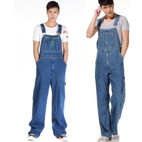 Denim overalls For Men Mens Plus Size 28-44 46 48 50 Overalls Large Size Huge Denim Bib Pants Fashion Pocket Jumpsuits