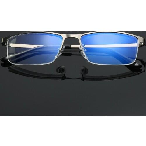 Fashion Metal Myopia Glasses Men Square Optical Eyewear Anti Blue Light Half-rim Eyeglasses Male Near View Gunmetal Spectacles