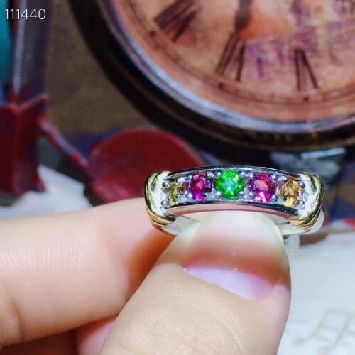 Fashion Elegant Row crude Natural Multicolor tourmaline ring S925 silver natural gemstone ring girl women party gift jewelry