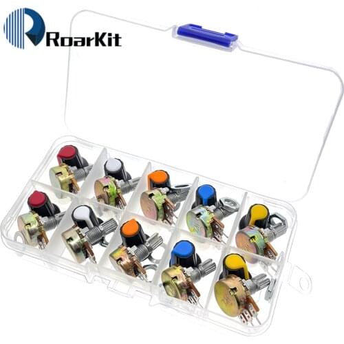 WH148 Potentiometer Kit B1K 2K 5K 10K 20K 50K 100K 250K 500K 1M 15mm Linear Taper Rotary Resistor Set 3pin With Cap