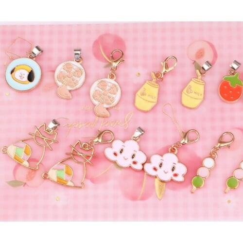 Buy 10 Pcs Get 3 Pcs Free Enamel Lucky Cat Milk And Sugar-coated Haws Charms Finding Animals Floating Pendant Neacklaces Jewelry