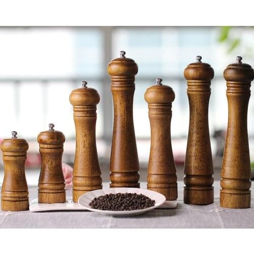 5 8 10 Inch Salt and Pepper Mill Solid Wood Spice Grain Grinder with Adjustable Ceramic Grinding core Kitchen Tools Mills