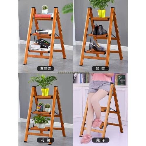 Household Ladder Multi Function Folding Flower Rack Dual Purpose Three Step Portable Small Step Stool Thickened Aluminum Alloy H