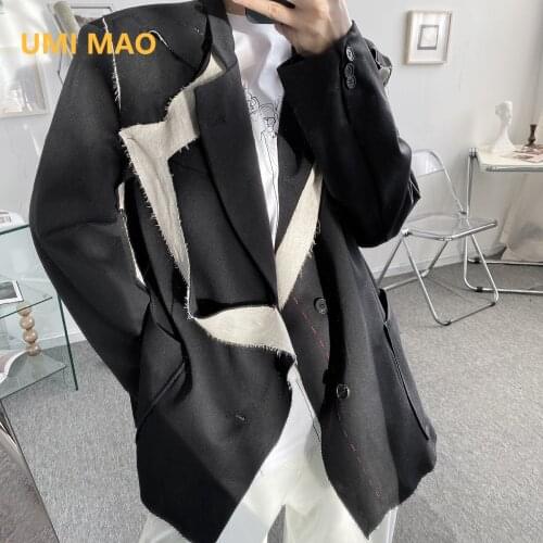 UMI MAO Destroyed Dark Suit 2021 Spring New Street Frayed mens Blazer jacket Americana Hombre Design Sense Deconstructed Top Men