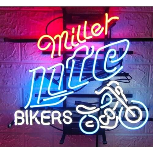 Neon Signs Miller Lite Biker Motor Restaurant Handcraft Sport Game room Lamp Advertise Recreational Bar Handmade Poke glass TUBE
