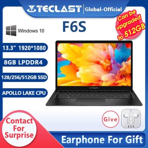 Newest Teclast Notebook F6S Laptop 13.3 Inch 8GB LPDDR4 128GB SSD Full HD IPS 1920×1080 Windows 10 OS 38000mWh Battery Dual WiFi