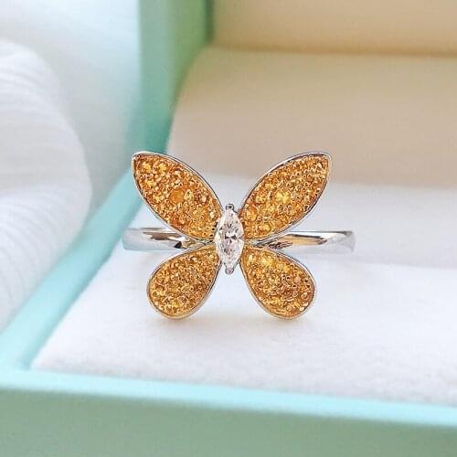 100% 925 Silver New Butterfly Type Yellow Sapphire Wedding Engagement Ring